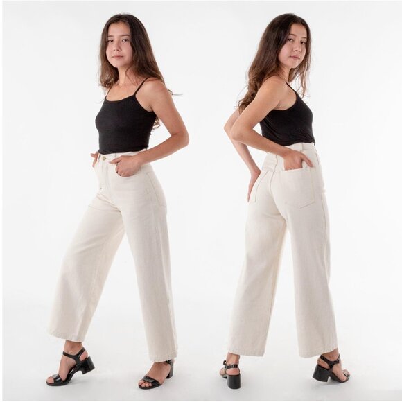 Los Angeles Apparel High-Waisted Wide Leg Jean Cotton, Natural Ivory 28/31 28 - Picture 1 of 8